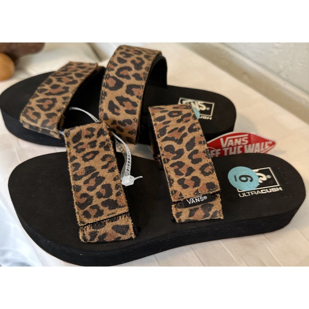 Vans Cayucas Leopard Cheetah Mega Platform Slide Womens Double Strap Size  6 US